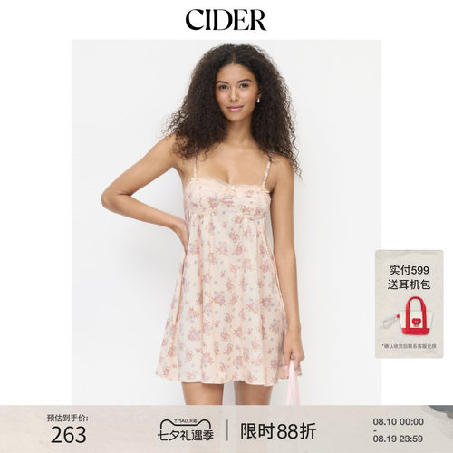 CIDER缎面碎花心形领蕾丝蝴蝶结娃娃迷你连衣裙115457583