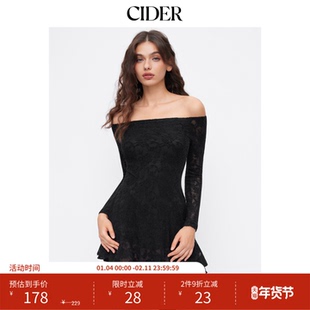 CIDER棉质混纺蕾丝露肩碎花褶边迷你连衣裙114976434