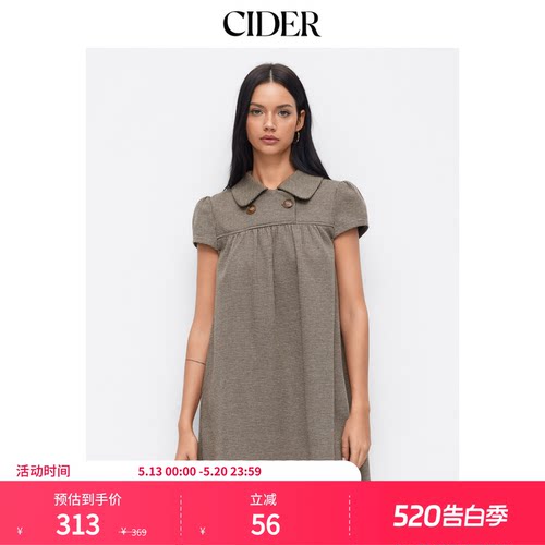 CIDER【520礼物】彼得潘娃娃领美式复古格子波点连衣裙114967589