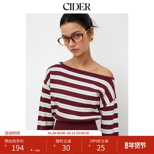 CIDER 秋冬新品女装针织不对称领口条纹毛衣114848389