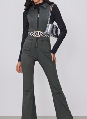 CIDER牛仔连体裤翻领喇叭裤长款连体衣女装长裤1013118