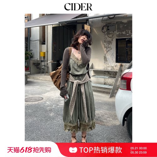 【音乐节穿搭】CIDER2026春季新V领蕾丝宽松时尚连身裤115232075