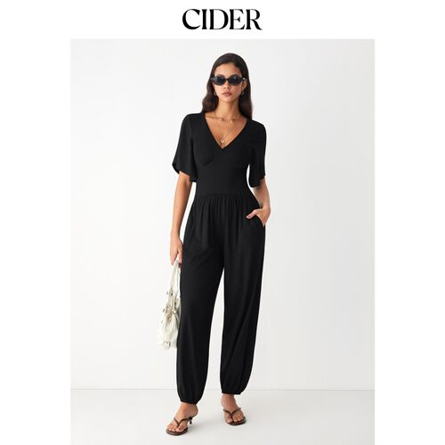 CIDER2026秋季新品V领喇叭袖褶皱慢跑连体裤115644866