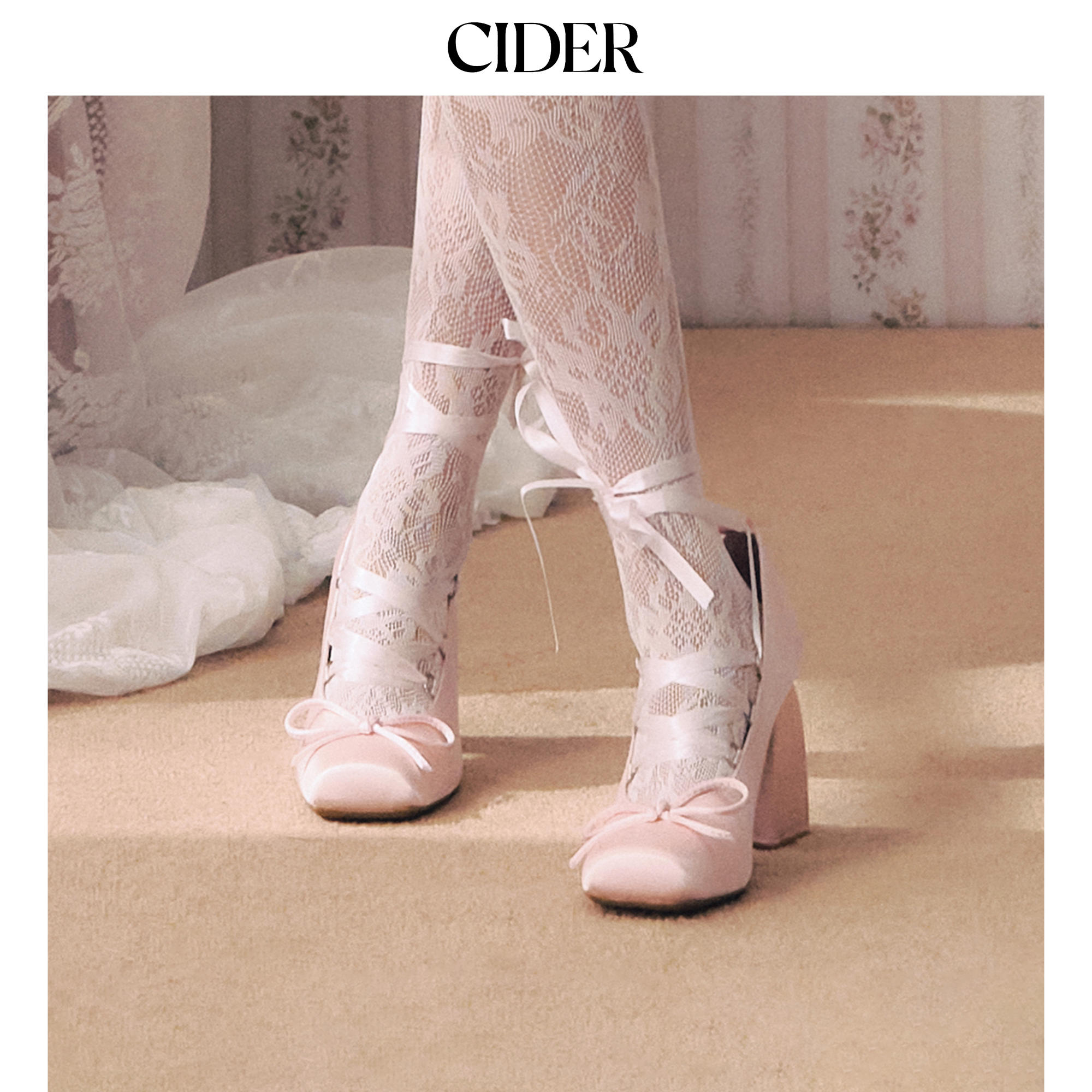 【明星同款】CIDER芭蕾美式风缎面蝴蝶结玛丽珍高跟鞋1052606图片
