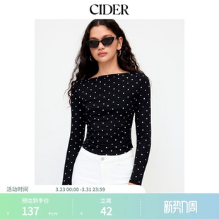 CIDER美式 棉波点船领套头褶皱针织上衣114713165 针织衫