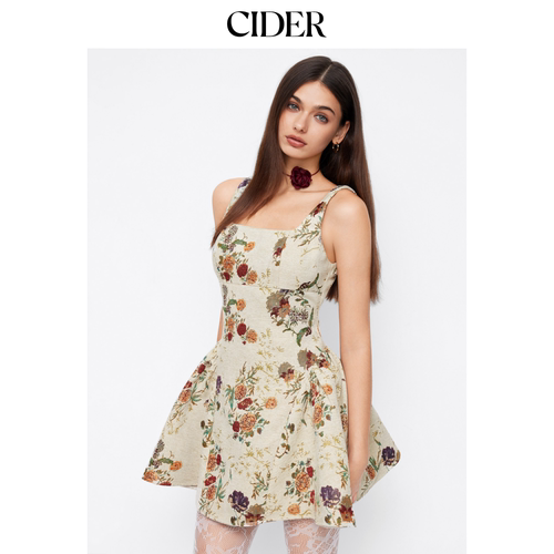 CIDER提花方领碎花美式复古短款连衣裙114958216
