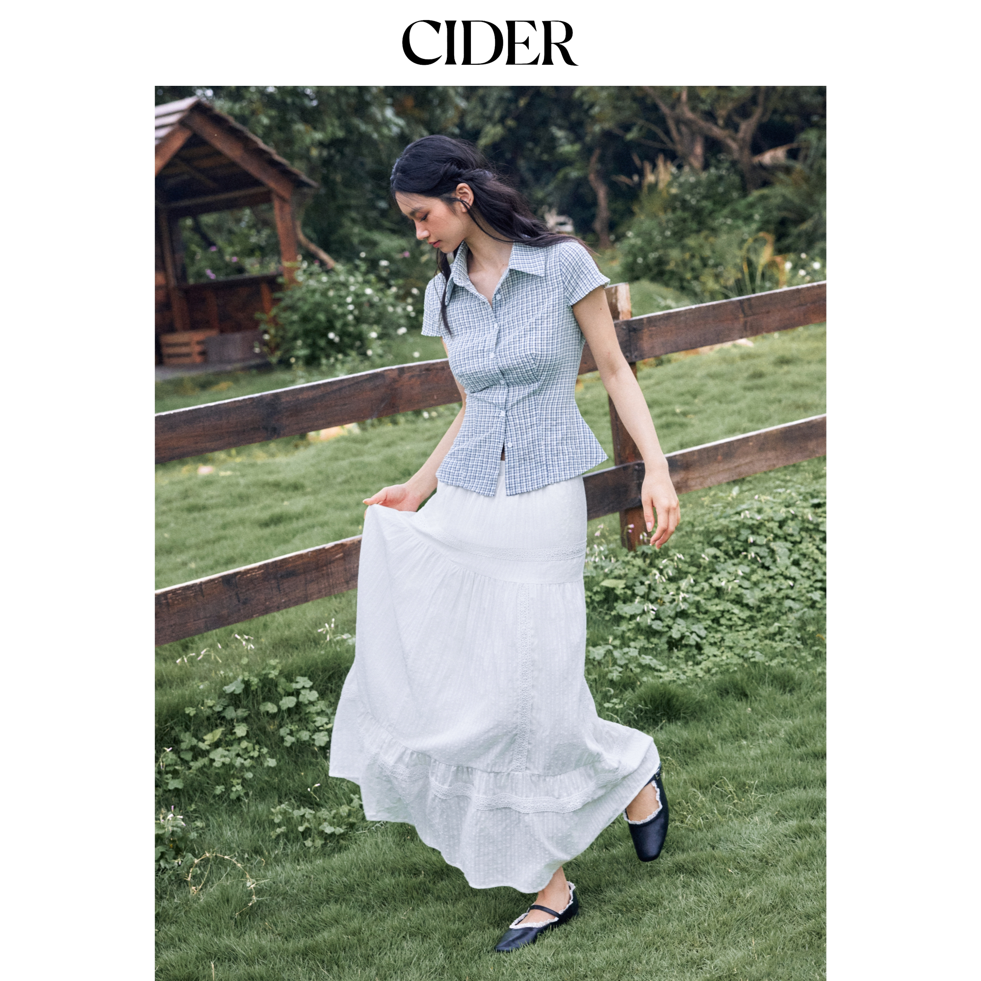 CIDERmiu系棉格子衬衫夏polo领格纹纽扣衬衣小衫114594915