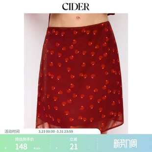 CIDER樱桃印花雪纺中腰A字中长半身裙115146748