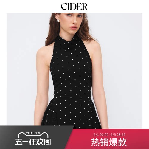 【明星同款】CIDER美式挂脖波点露背短裙荷叶边连衣裙114600476