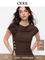 CIDER, a short short-sleeved top with an asymmetrical hem, metal buttons and slits, 115025018 thumbnail 2
