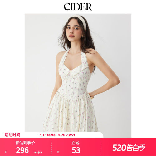CIDER2026春季新品毕业季碎花挂脖荷叶边A字迷你连衣裙115396581