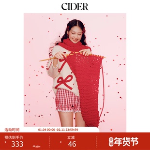 CIDER新年穿搭针织提花蝴蝶结长袖红色毛衣宽松上衣女115153948