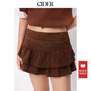 CIDER春秋女装麂皮低腰褶皱层叠迷你半身裙114843408