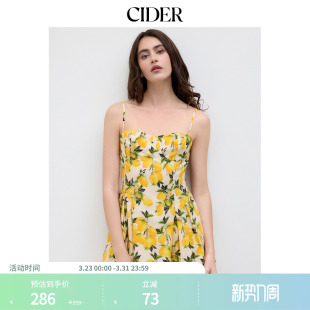 CIDER清新柠檬系带甜心领棉质海边度假连衣裙114468777