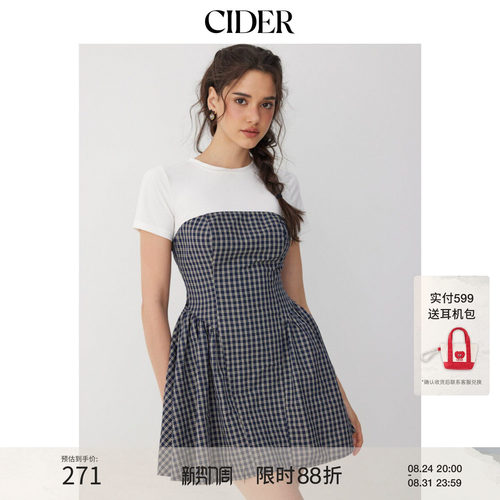 CIDER2026夏季新品棉混纺短袖抽绳A字迷你连衣裙115536289