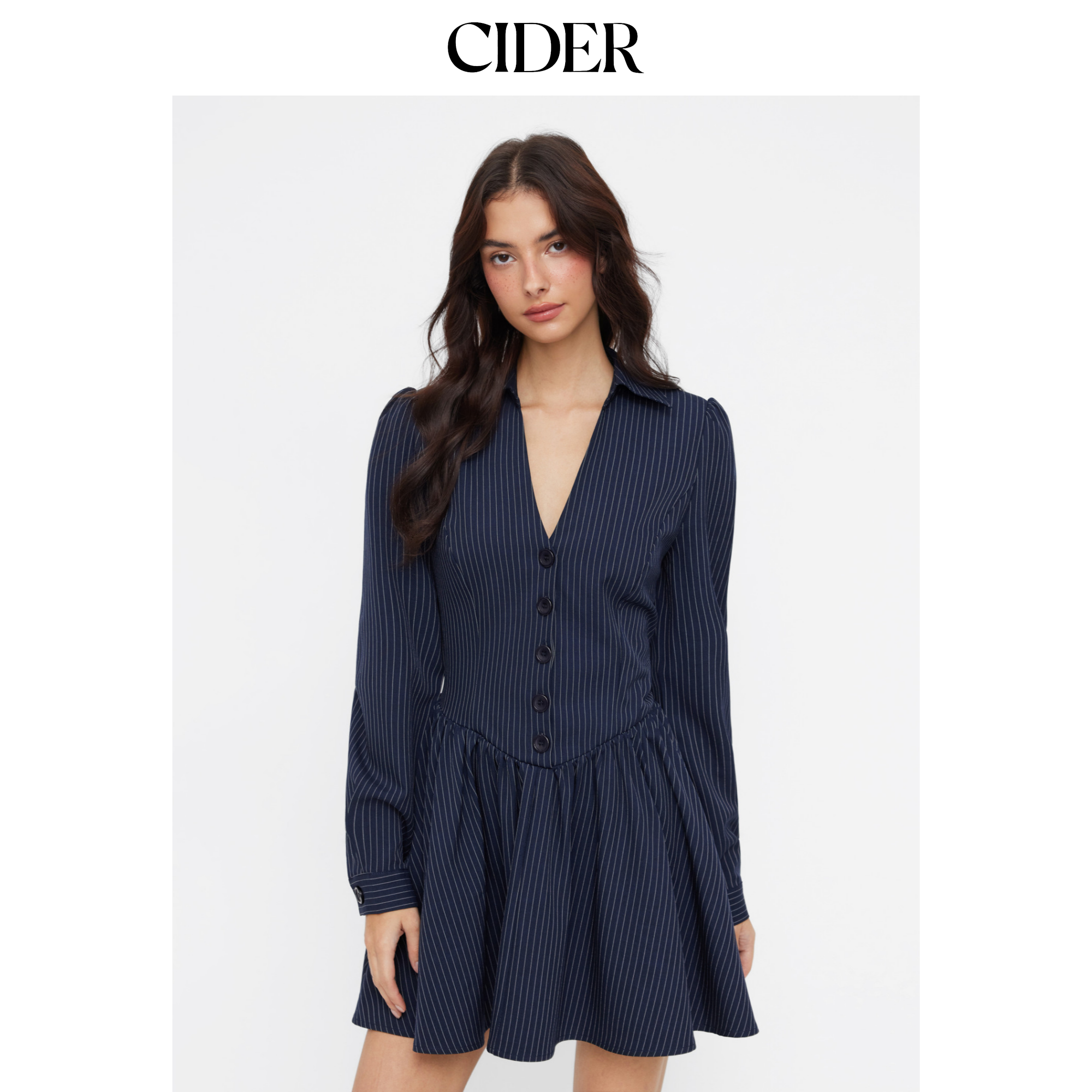 CIDER条纹翻领低腰百褶A字迷你连衣裙115143536,女装/女士精品,连衣裙,淘宝优惠券,粉丝福利购,淘宝优惠卷