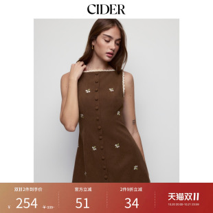 CIDER灯芯绒碎花印花船领蕾丝镶边A字迷你连衣裙115761811