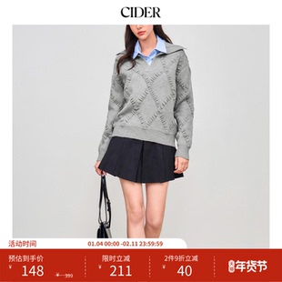 CIDER 长袖针织衫翻领菱形格宽松套头毛衣女装114150546