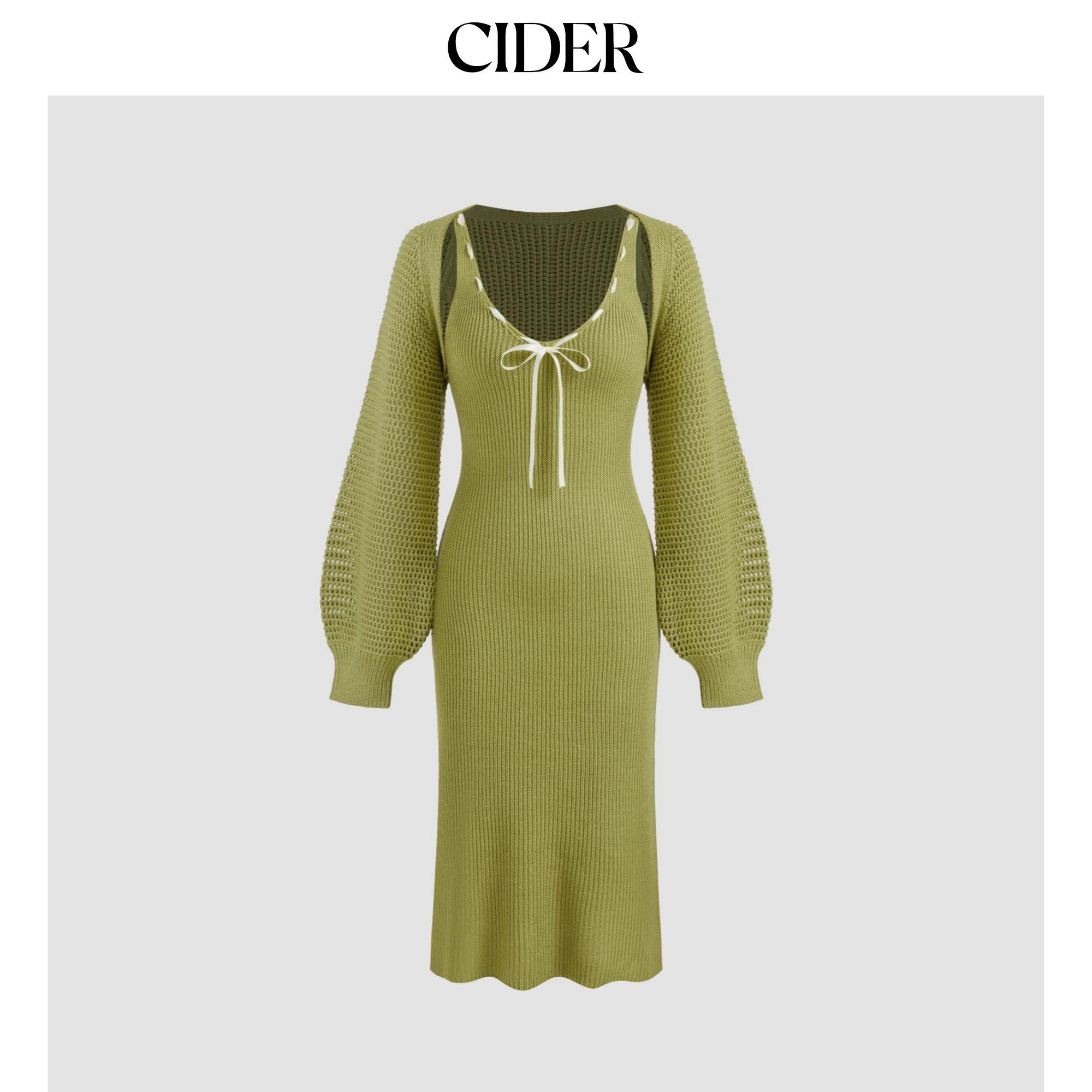 CIDER 罗纹圆领系带连衣裙镂空披肩套装女装112189350