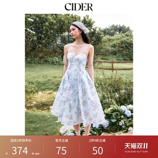 CIDER2026早秋穿搭碎花甜心高腰约会甜美中长吊带连衣裙115350054