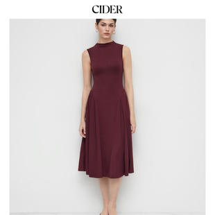 CIDER优雅风春秋新品 色高领荷叶边中长连衣裙113853564 女装