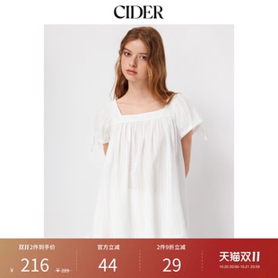 CIDER再生棉法式方领新款女装荷叶边系带短袖衬衫上衣