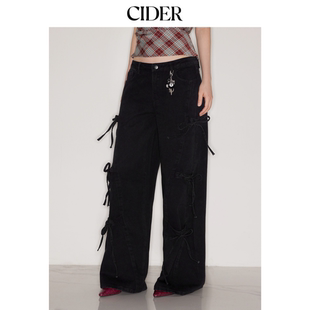 CIDER正品 牛仔超低腰蝴蝶结阔腿牛仔裤 114048170 明星同款
