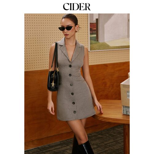 CIDER2026秋季新品千鸟格粗花呢翻领西装迷你连衣裙115612687