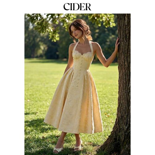 CIDER2026夏季新品提花挂脖蝴蝶结垂坠长连衣裙115584669