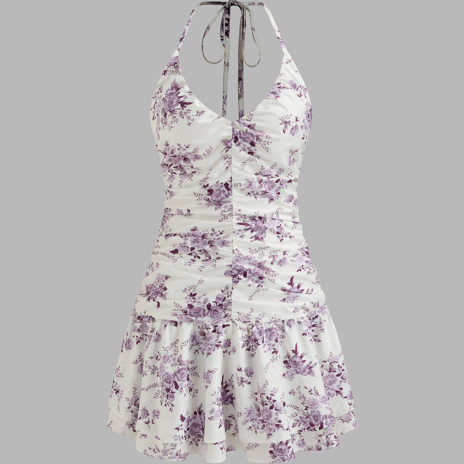 CIDER 挂脖V领碎花层叠荷叶边吊带连衣裙 女装1067313