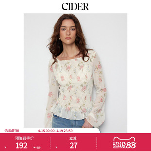 CIDER2026春季新品碎花雪纺船领喇叭袖荷叶边上衣115249338
