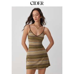 CIDER2026夏季新品针织V领条纹喇叭迷你连衣裙115362732