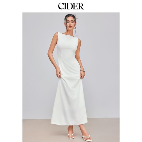 CIDER2026春季新品毕业季船领纯色长连衣裙112980250