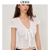 蕾丝衬衫 棉刺绣蝴蝶结法式 CIDER美式 114326439 明星同款