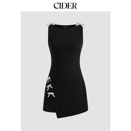 CIDERBoat Neckline Solid Bowknot Wrap Mini Dress112733834