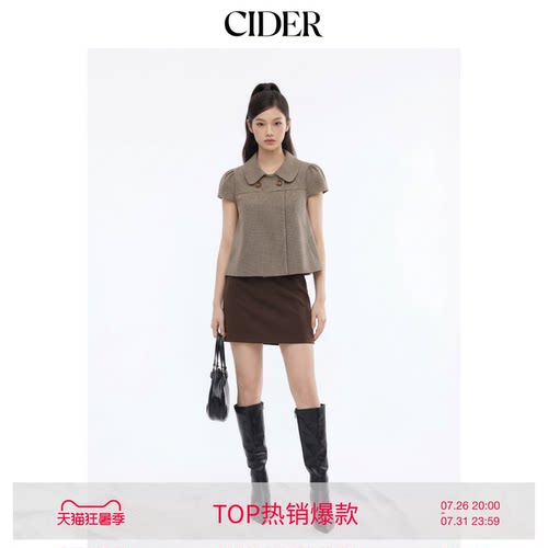 CIDER彼得潘领外套格子衬衫复古波点翻领格纹短袖上衣114740919