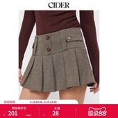 CIDER提花低腰犬牙纹带纽扣百褶迷你短裙裤 115105295