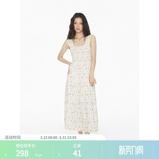 方领碎花抽褶中长连衣裙114409702 女装 CIDER夏季 新品
