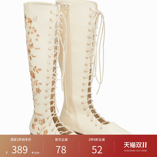 【明星同款】CIDER秋冬新品女装花卉刺绣系带过膝长靴114731444