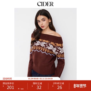 CIDER费尔岛风针织复古落肩一字肩慵懒宽松长袖收腰毛衣114906393