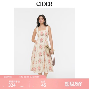 CIDER碎花方领喇叭长连衣裙115167091