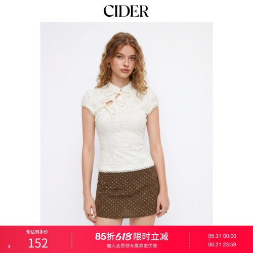 CIDER2026春季新品蕾丝碎花翻领蝴蝶结短袖短款上衣115238767