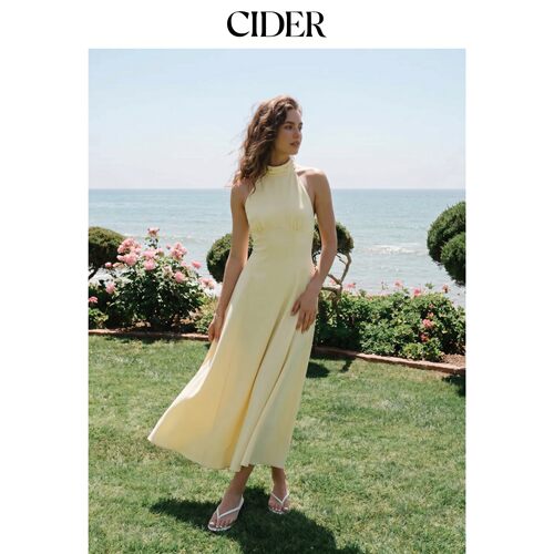CIDER秋季新品挂脖褶皱A字长连衣裙115419680