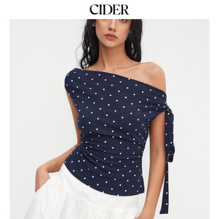 CIDER圆点系带短款 针织上衣114637915 上衣领口棉质短款