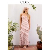 CIDER2026春季 V领蕾丝荷叶边鱼尾长连衣裙115199301 新品