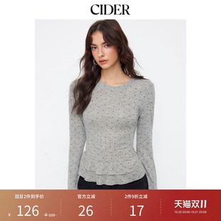 CIDER圆点圆领荷叶边下摆短款上衣115083287