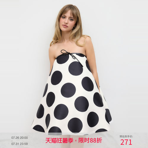 CIDER春夏设计感抹胸波点连衣裙