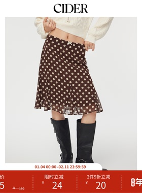 CIDER蕾丝蝴蝶结设计感鱼尾半裙美式复古波点半身裙114367943