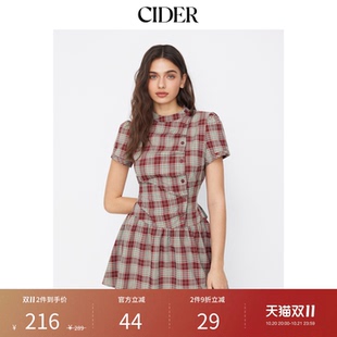 【明星同款】CIDER美式格纹泡泡袖系带连衣裙114992258