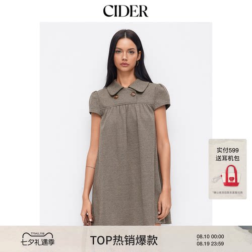 CIDER彼得潘娃娃领美式显瘦复古格子波点连衣裙114967589
